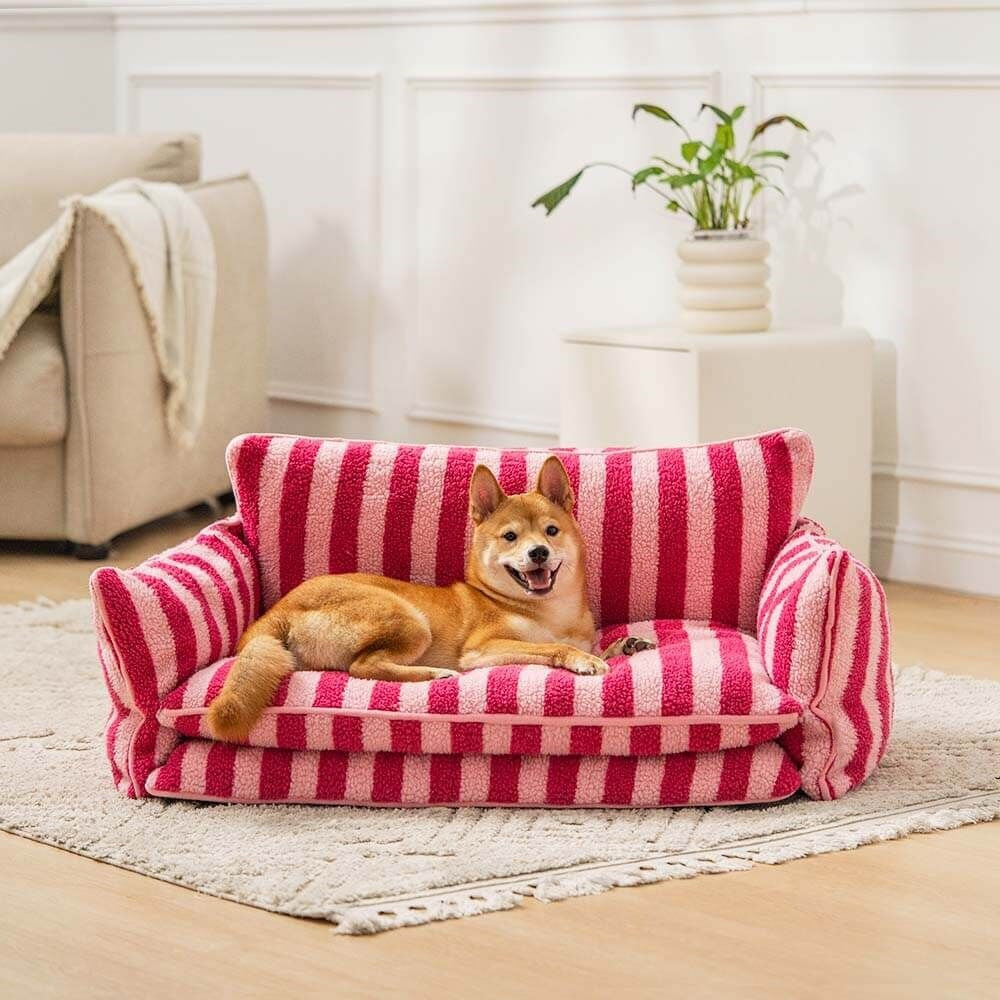 Striped Lamb Wool Pet Sofa